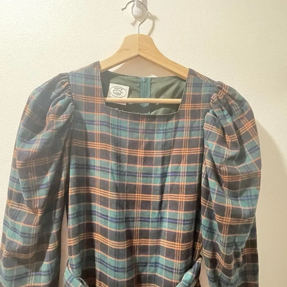 Vintage Laura Ashley Tartan Dress Size 6 Belted VGC - Picture 2 of 12